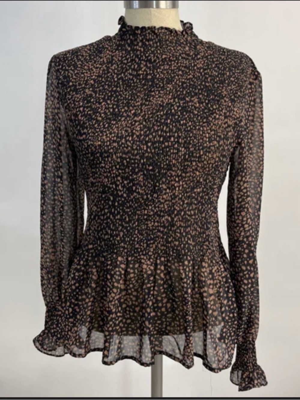 VICI Black Blush Smocked Peplum Long-Sleeve Blouse
